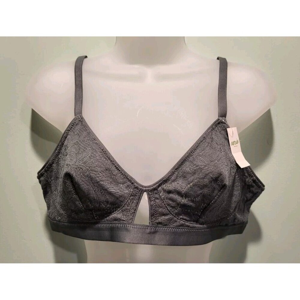 New Aerie Sage Green Lace Bra Bralette Adjustable Straps Hook & Eye Back Sz L
